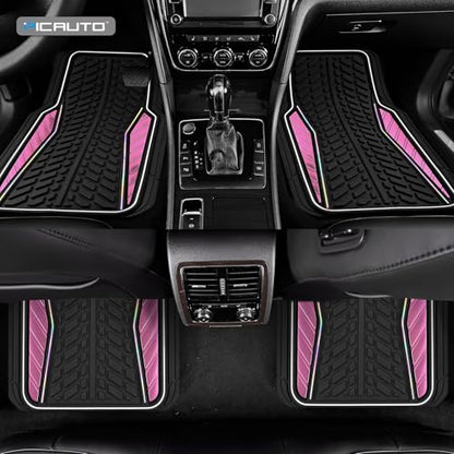 PIC AUTO Car Floor Mats, Pink Aluminum-Molded with Full-Circle Iridescent Inlay Strip Car Mats, Universal-Fit Rubber Mats for Cars, Trucks & SUVs, All-Weather, Non-Slip, Easy-to-Clean Interior Mats - color: Pink