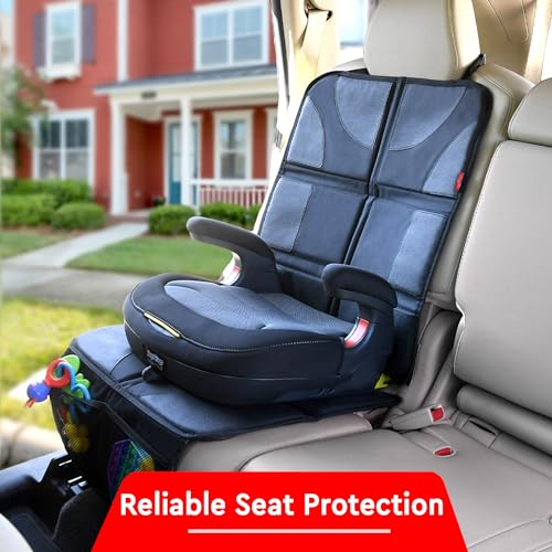 Helteko Car Seat Protector - 2 Pack Car Seat Cover for Child Carseat with Thickest Padding, 600D Oxford, Waterproof & Durable Fabric, Non-Slip Back, 2 Mesh Storage Pockets, Black