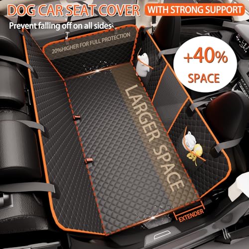Back Seat Extender for Dogs - Large Space, Waterproof Dog Car Seat Cover for Back Seat with Hard Bottom Holds 420lbs, Upgraded Material Waterproof Pet Car Bed Dog Hammock for Car, SUV,Truck