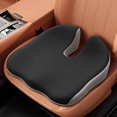 Benazcap Elevated Car Seat Cushion, Memory Foam Car Seat Pad, Height Boost Improves Driving View, Sciatica & Lower Back Pain Relief, Essentials for Long Road Trip Driving - color: Black