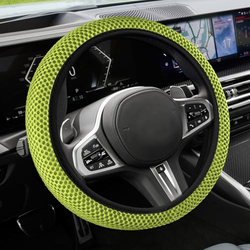 Elastic Stretch Steering Wheel Cover, Steering Wheel Cover, 15" Breathable Auto Steering Wheel Protector, Universal Car Accessories Comfortable Non-Slip Vehicle Steering Wheel Covers for Women Men - color: Yellow Green