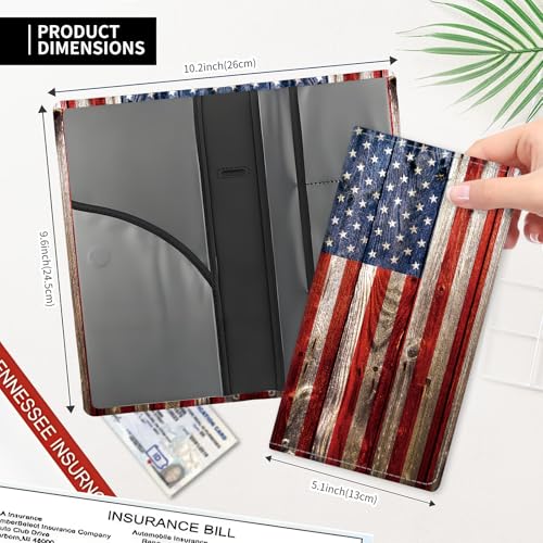 Leather Car Registration and Insurance Card Holder, Cute Car Accessories Vehicle Glove Box Car Organizer for Documents, Cards, License American Flag - color: American Flag