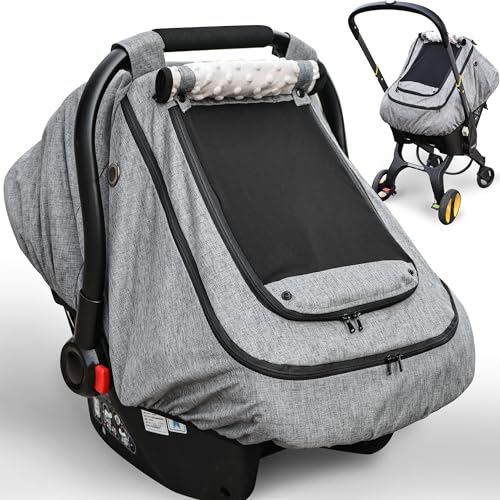 Waterproof Baby Car Seat Cover，YVMVDV Patented Cold Weather Carseat Cover for Babies,Infant Car Seat Cover Canopy for Boy Girls,Windproof Car Seat Canopy for Boys & Girls, Keeps Babies Warm - color: Thick-Gray