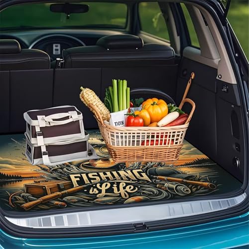 Universal Car Trunk Mat 29" x 39", Fishing Elements All Weather Trunk Protection Cargo Liner, Durable Cargo Mat Rear Trunk Liner, Stylish Vehicle Interior Accessories Suitable for Most Car Models - color: Fishing Elements