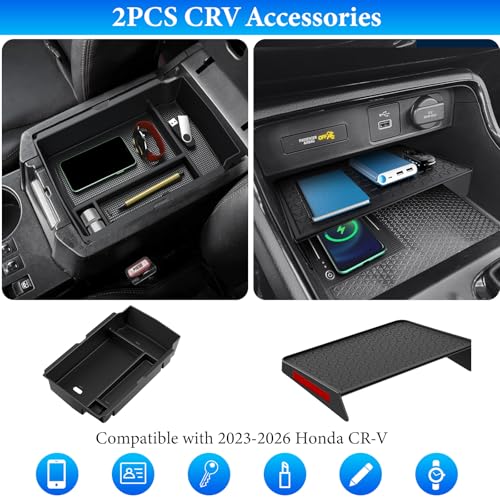 2PCS Center Console Organizer Compatible with Honda CRV 2023 2024 2025 2026 Accessories CR-V Hybrid Sport Armrest Storage Box Organizer Tray ABS Material - size: 2023-2026 CR-V (2pcs)