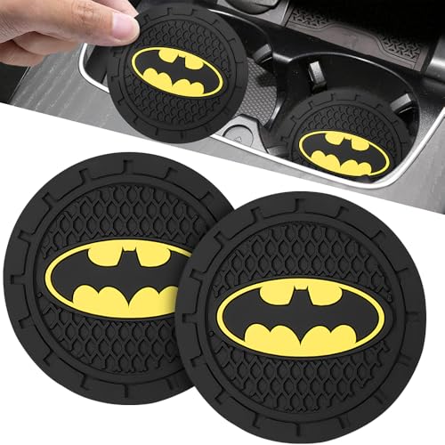 2Pcs Car Cup Holder Coasters for Bat Man Marvel Fans, Silicone Non-Slip Drink Mats, Cup Mats for Car Interior Accessories, Universal Anti-Spill Coaster Insert - color: Db-bfuxia