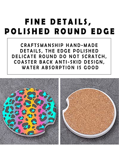 CLEVI 2 Pack Universal Ceramic Car Abstract Colorful Cheetah Leopard,Ceramic Stone with A Finger Notch for Easy Removal of Car Cup Holder Coaster - color: Colorful Cheetah Leopard