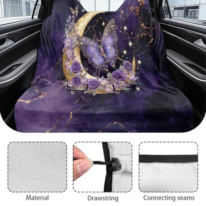 Butterfly Moon Rose Marble Print Waterproof Backseat Cover for Car Trucks Van SUV Jeep, Universal Fit Non-Slip Rear Bench Towel Seat Covers for All Seasons - color: Butterfly Moon Rose Marble