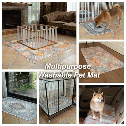 Washable Pee Pads for Dogs, Stylish, Non-Slip and Leak-Proof Pee Pads. Reusable Potty Pads for Dogs for Crates and Floors.(Beige/Multi, 18" x24" )