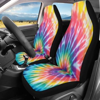 Pehede Car Seat Cover Rainbow Color Tie Dye Front for Cars, Easy to Install Cover Set, Accessories Auto Trucks Van SUV,2 Packs - color: Multi28