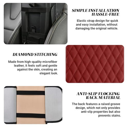 Car Center Console Cover, Upgraded Microfiber Car Armrest Cover Cushion, with 2 Storage Bags Scratch, Resistant Leather Cars Armrest Storage Box Universal Vehicles Accessories (Red) - color: Red
