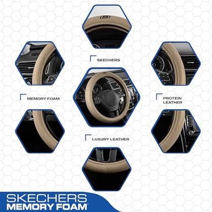 Skechers Memory Foam Steering Wheel Cover,Grade Protein Leather Steering Wheel Cover,Universal Fit 14" 1/2-15" Car Steering Wheel for Men Women Fit Suvs,Vans,Sedans,Car,Trucks,Beige - color: Beige