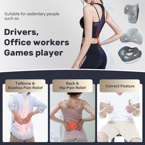 Coverado Car Seat Cushion and Lumbar Support with Headrest Pillow Memory Foam Ergonomic Back Support Driving Seat Cushion Neck Head Pillow, Back Pain Relief, Cushion for Car Driver Office