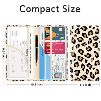 CoBak Car Registration and Insurance Holder - Vehicle Glove Box Car Organizer,Auto Truck Comparment Accessories Case with Magnetic Closure for Driver License,Cards - color: L-Leopard Brown