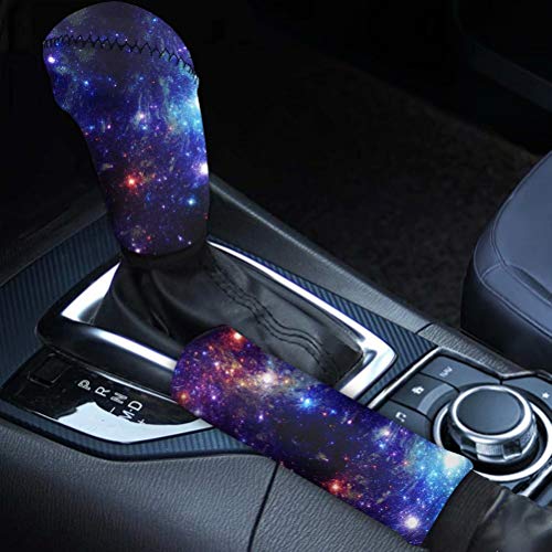 AFPANQZ Starry Sky Galaxy Handbrake Cover & Shift Gear Knob Cover Universal Gear Stick Case Sleeve Anti Slip Accessories Protect Car Interior Decor for Women Men 2 PCS Set Purple - color: Galaxy starry