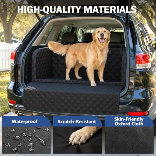 Pecute SUV Cargo Liner for Dogs, Water Resistan Pet Trunk Cover with Soft Cushion, Non-Slip Dog Back Seat Mat for SUVs Sedans with Bumper Flap Protector, Padded, Black - size: XL