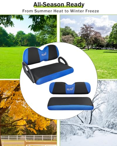 Golf Cart Seat Covers Front & Rear Set for Club Car Precedent | Also Fits Club Car Tempo & Yamaha G29 | Breathable Mesh | Cool & Sweat-Proof | Machine Washable | Easy to Install, Black&Blue - color: Black & Blue, size: Rear + Front Seat Precedent TEMPO YA