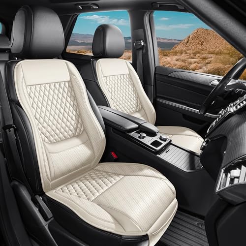 Premium Perforated Napa Leather Car Seat Covers Semi Universal Fit with Lumbar Support, Storage Bag for SUV Sedan Truck (Light Beige, Front Row Two Seats) - color: light beige, size: front row two seats