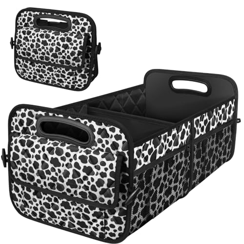 Deosk Trunk Organziers and Storage with Reinforced Handles,Car Accessories for Women/Men 50L Waterproof Polyester Trunk Organzier for Car/SUV/Minivan/Truck(Medium, Cow print) - color: Cow print, size: Medium