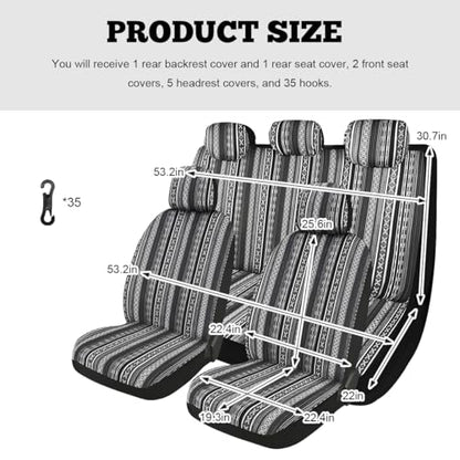 9PCS Baja Saddle Blanket Car Seat Covers, Front Set Breathable Washable Seat Covers with Seatbelt Pad, Striped Woven Cloth Airbag Compatible Seats Protector for Most Vehicles (Black White Thin) - color: Black White Thin