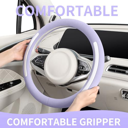 Steering Wheel Cover, Universal 15 inch, Faux Leather Steering Wheel Protector Anti-Slip, Breathable & Heating-Compatible for Cars Trucks SUVs Vans - color: Purple