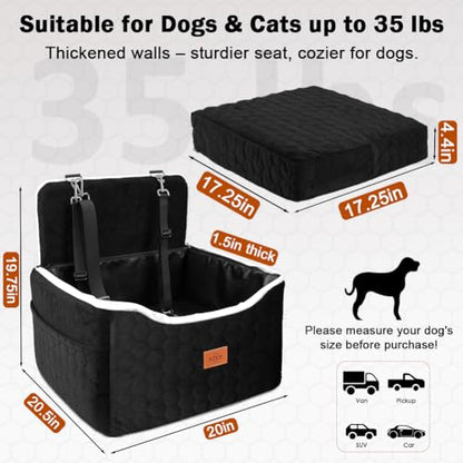 SZEE Dog Car Seat for Small/Medium Sized Dogs up to 35 lbs, Dog Booster Car Seat with Detachable Protective Leather Cover, Save Cleaning Effort, Reclinable Backrest (Black)