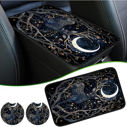 Universal Auto Center Console Pad and 2Pcs Car Coasters Set, Anti Slip Soft Neoprene Car Armrest Seat Box Cover Protector Universal Fit - Car Interior Accessories, Moondeer - color: 493