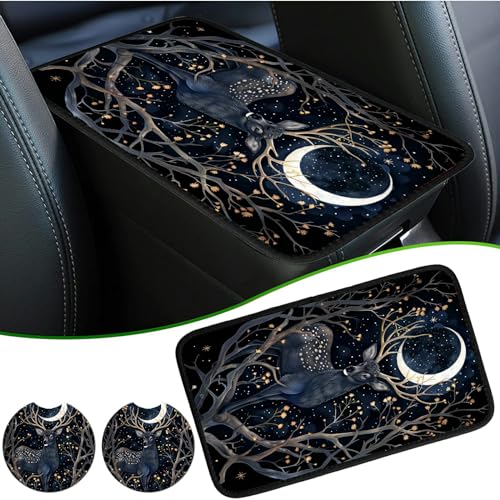Universal Auto Center Console Pad and 2Pcs Car Coasters Set, Anti Slip Soft Neoprene Car Armrest Seat Box Cover Protector Universal Fit - Car Interior Accessories, Moondeer - color: 493