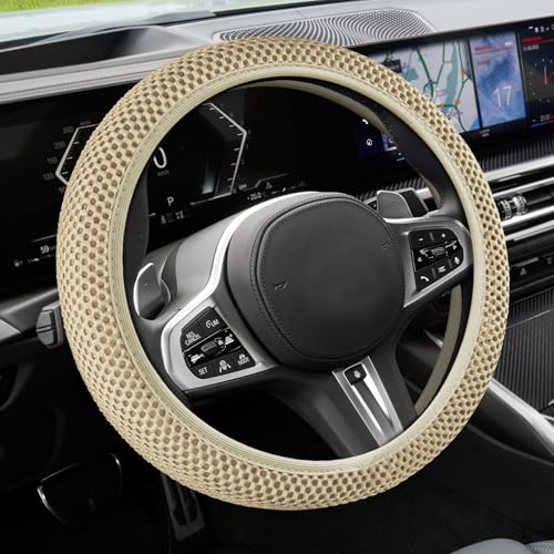 Elastic Stretch Steering Wheel Cover, Steering Wheel Cover, 15" Breathable Auto Steering Wheel Protector, Universal Car Accessories Comfortable Non-Slip Vehicle Steering Wheel Covers for Women Men - color: Beige