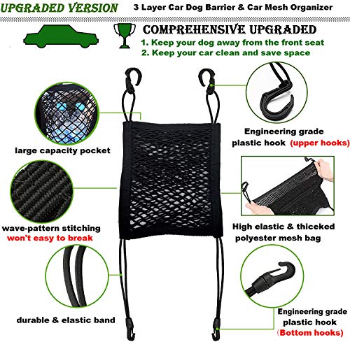 DYKESON Pet Barrier Dog Car Net Barrier with Auto Safety Mesh Organizer Baby Stretchable Storage Bag Universal for Cars, SUVs -Easy Install,Safer to Drive with Pets and Children, 2 Layer - size: 12 in × 14.5 in