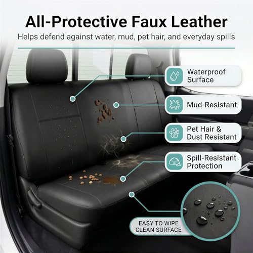 FH Group Classic PU Leather Split Bench Car Seat Cover – Universal Fit for Cars Trucks & SUVs (Black)