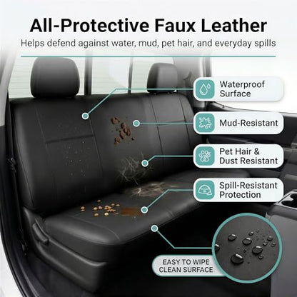 FH Group Classic PU Leather Split Bench Car Seat Cover – Universal Fit for Cars Trucks & SUVs (Black) - color: Black, size: Rear Set