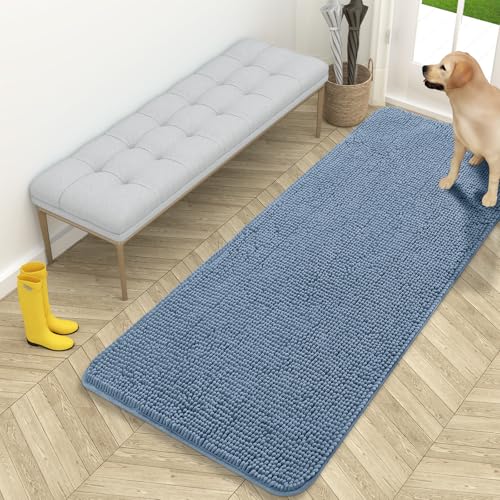 OLANLY Dog Door Mat for Muddy Paws 59x24, Absorbs Moisture and Dirt, Absorbent Non-Slip Washable Doormat, Quick Dry Chenille Mud Mat for Dogs, Entry Indoor Entryway Carpet for Inside Floor, Airy Blue - color: Airy Blue, size: 59" X 24"