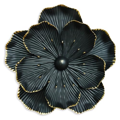 Metal Flower Wall Art Decor, 9" Rustic Modern Floral Sculpture, Distressed Iron Wall Hanging Home Decoration Accent Artworks for Indoor Kitchen Bedroom Living Office Outdoor Garden Patio (35C-Black) - color: 35C-Black