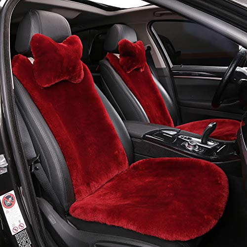 OGLAND Fluffy Fur Sheepskin Car Seat Covers for Universal Soft Cozy Fuzzy Auto Wool Seat Cushion Accessories Automobiles(3 Pack Front, Red) - color: Red