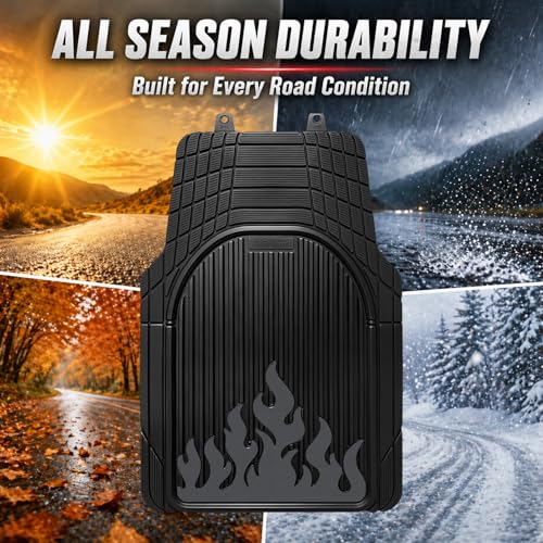 Heavy Duty Rubber Car Mats Flame Design (Graphite Gray), 4-Piece Deep Waterproof Floor Mats Set (Front & Rear Full Set), All Weather Universal Trim to Fit Automotive SUV Sedan Truck - color: Graphite Gray, size: Flame