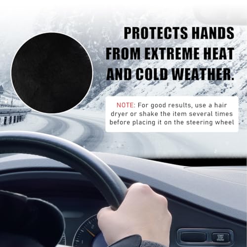 5 PCS Fluffy Steering Wheel Covers Set, Faux Wool Steering Wheel Cover & Handbrake Cover & Gear Shift Cover & 2 Seat Belt Shoulder Pads, Universal Car Accessories (Black) - color: Black