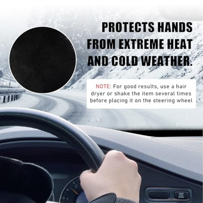 5 PCS Fluffy Steering Wheel Covers Set, Faux Wool Steering Wheel Cover & Handbrake Cover & Gear Shift Cover & 2 Seat Belt Shoulder Pads, Universal Car Accessories (Black) - color: Black