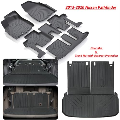 Floor Mats & Trunk mat For 2013-2019 2020 Nissan Pathfinder 2013 Infiniti JX35 2014-2020 Infiniti QX60 TPE All Weather Protection 3 Rows Car Floor Liners & Cargo Liners With Velcro Backrest - size: 2-1320PathfinderALMB