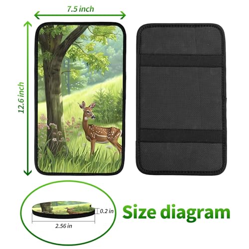 Universal Auto Center Console Pad and 2Pcs Car Coasters Set, Anti Slip Soft Neoprene Car Armrest Seat Box Cover Protector Universal Fit - Car Interior Accessories, Pampas Deer - color: 492