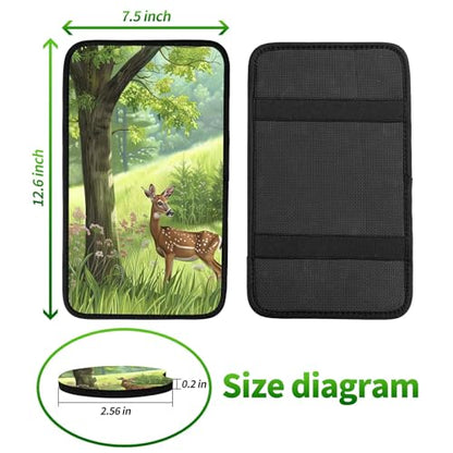 Universal Auto Center Console Pad and 2Pcs Car Coasters Set, Anti Slip Soft Neoprene Car Armrest Seat Box Cover Protector Universal Fit - Car Interior Accessories, Pampas Deer - color: 492
