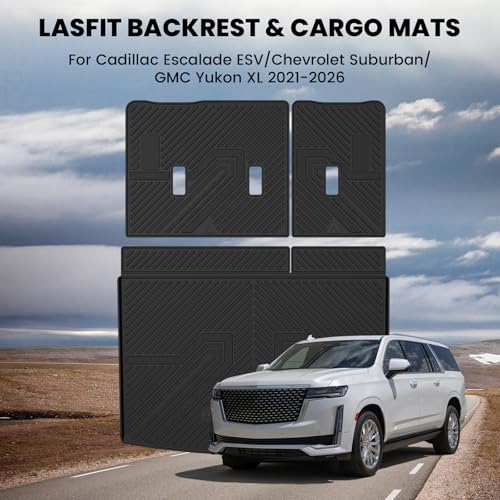 LASFIT Trunk Mat with 3rd Row Backrest Mat 2021-2026 for Chevrolet Chevy Suburban/GMC Yukon XL (Only Yukon XL, Not Fit Yukon)/Cadillac Escalade ESV (Only Escalade ESV, Not Fit Escalade) - size: Cargo for Suburban/Escalade ESV/Yukon XL 2021-2026