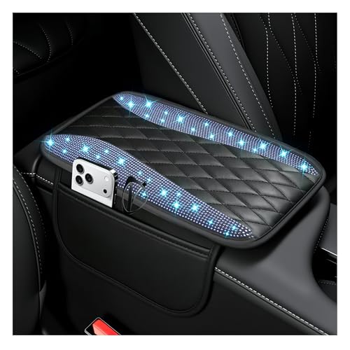 IHOTDER Bling Rhinestones Center Console Covers for Cars,Upgraded Arm Rest Cover for Car with Side Storage Pocket for Car Seat Organizer,Middle Console Cover Stylish Car Decoration (Bling Blue) - color: Bling Blue