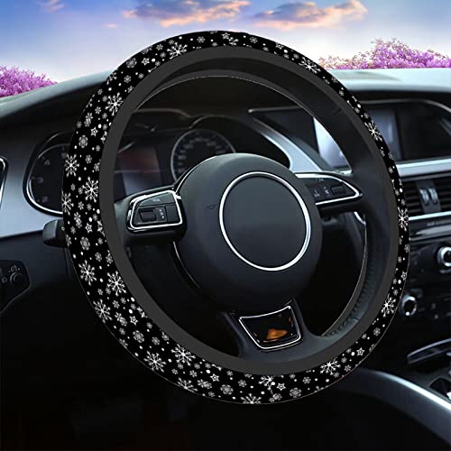 Swono Snowflakes Car Steering Wheel Covers Snowflakes On A Black Universal Fit 15 Inch Anti-Slip Steering Wheel Protector Cover Stretch-On Fabric Automotive Car SUV Sedans - color: multi-063