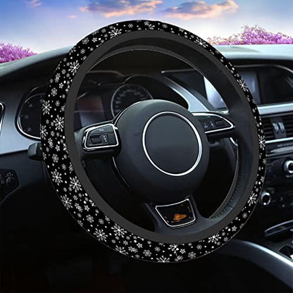 Swono Snowflakes Car Steering Wheel Covers Snowflakes On A Black Universal Fit 15 Inch Anti-Slip Steering Wheel Protector Cover Stretch-On Fabric Automotive Car SUV Sedans - color: multi-063