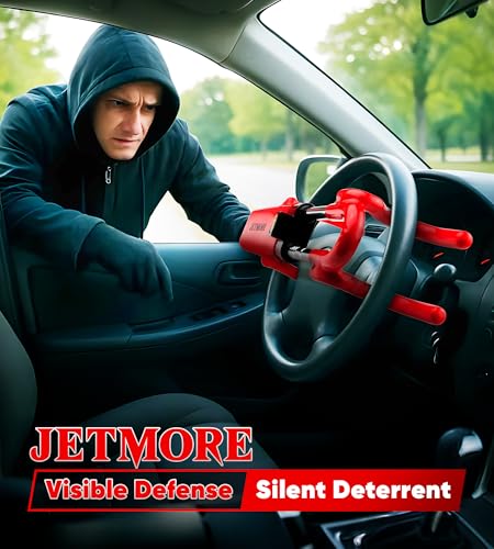 Jetmore Car Steering Wheel Lock Anti-Theft Device, Wheel Locks for Cars, Dual Hooks, Car Lock Steering Wheel, Car Anti-Theft Device, Saw-Resistant Alloy Steel, for Cars, SUVs & Trucks - color: Red