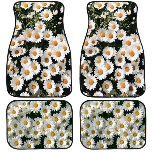 Daisy Car Floor Mats Set of 4 White Yellow Simple Background Fresh Carpet Front Rear Carpets Mat Non-Slip Auto Car Accessories Universal Fit for Car SUV Truck Van - color: Daisy