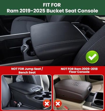 Center Console Cover for 2019-2025 2026 Dodge Ram 1500/2500/3500 Accessories Armrest Cover Cushion PU Leather Middle Console Cover Pad Anti-Scratch (Bucket Seat Only) - color: Bucket Console Ram 2019+
