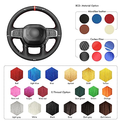 MEWANT DIY Hand Sew Black Artificial Leather Steering Wheel Cover Wrap for Dodge Ram Laramie Big Horn 1500 2019-2021 - color: Black Artificial Leather&Red Stripe&Red Thread