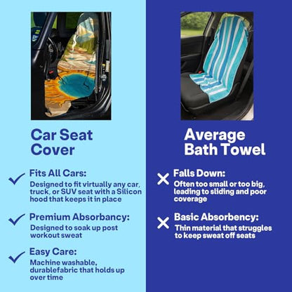 2 Pack Car Seat Towel Covers, Sweat Protector for Front Seats, Premium Thickened Microfiber with Tribal Sea Turtle, Breathable & Quick Dry, Slip-on Headrest Pocket for Gym, Beach, Running, Hot Spring - color: Hot Spring